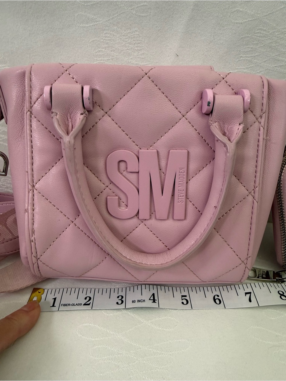 Steve Madden Pink Quilted Mini Tote Crossbody Bag w Pouch - Picture 8 of 9